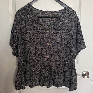 Black Floral Button-Down Blouse